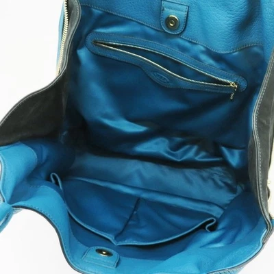 Tod's 手提包 托特包 中号 蓝色 黑色皮革 金色 五金 侧拉链 — 第 1/4 张图片