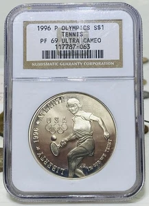 1996 Olympics Tennis Commemorative Silver Dollar NGC PF 69 Ultra Cameo - Picture 1 of 4