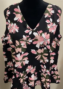 Jason Wu Women's Black Pink Floral Sleeveless Blouse Size XL - Picture 1 of 11