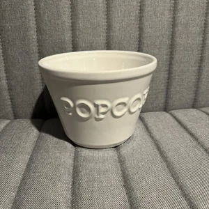 Crate and Barrel White Ceramic Popcorn Bowl Large Embossed, Made in Portugal - Picture 1 of 6