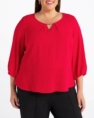 Blusa Fortune + Ivy Estrella Key Hole Airette Sólida Plus 2X Blusa Elástica Espalda Foto 1 de 4