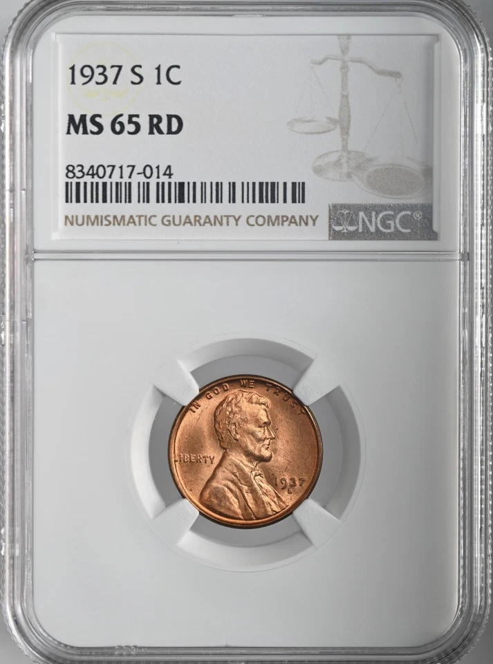 1937-S  1C LINCOLN WHEAT CENT "SAN FRANCISCO MINT" NGC MS65 RD (RED)#8340717-014 - Image 1 of 4