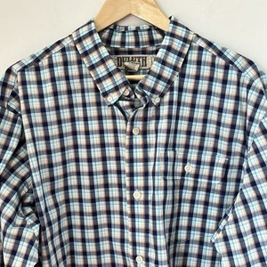 Duluth Trading Men’s Relaxed Fit Classic Plaid Shirt Size XL Blue w/pocket G93 - Picture 1 of 13