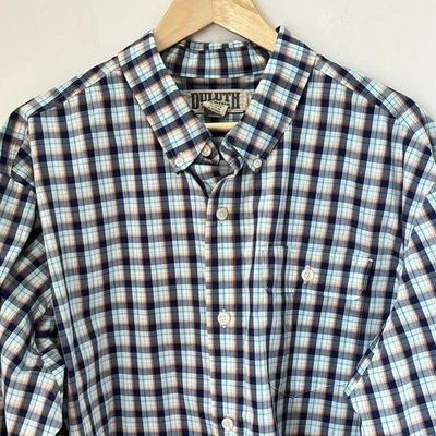 Duluth Trading Men’s Relaxed Fit Classic Plaid Shirt Size XL Blue w/pocket G93 - Image 1 of 4