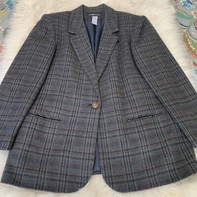 Chaqueta Blazer De Colección Sag Harbor Mujer Lana Tweed Multicolor A Cuadros Academia Talla 14 Foto 1 de 4