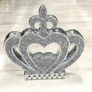 SILBER ZERKLEINERTER DIAMANT GLITZERNDE KRONE KÖNIG KÖNIGIN ORNAMENT REGAL SITTER BLING - Bild 1 von 1
