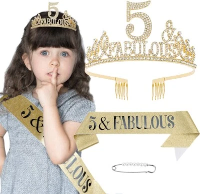 Birthday Decorations: Crown, Sash, and 5Th Birthday Gifts for 5-Year-Old Girls - Image 1 of 4