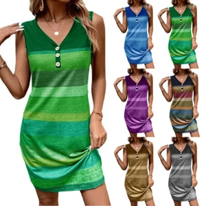 Plus Size Women V-Neck Tank Dress Ladies Sleeveless Summer Casual Loose Sundress - Picture 1 of 16