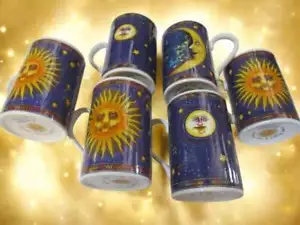 Fabulous 6 Dunoon COSMOS' Celestial Sun & Moon Mugs Jane Adderley Scotland - Picture 1 of 3