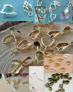 Pinch Bail Gold Silver or Bronze Plated Pendant Clasp 30 SIZES and STYLES!! - Picture 1 of 47