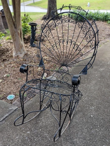 John Salterini Wrought Iron Peacock Rocking Chair, Black Cover