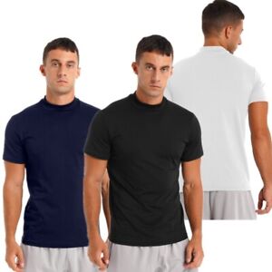 Men Short Sleeve Mock Turtleneck Pullover Tee Top Solid Color Thermal Undershirt