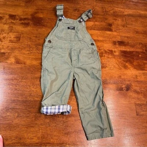 Oshkosh green olive overalls plaid contrast size 3 - Picture 1 of 7