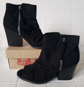 Sugar Womens 7 1/2 Black Peep Top Ankle Boots Silver Zipper Closures 7.5 Tonal M - Picture 1 of 7