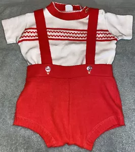 Creative Knits by Sternberg anni '60 vintage vestiti bambino rosso e bianco set 2 pezzi - Foto 1 di 7
