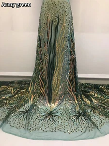 5 Yards Mesh Full Sequins African Lace Fabric Tulle for Nigerian Wedding Dress - Picture 1 of 19