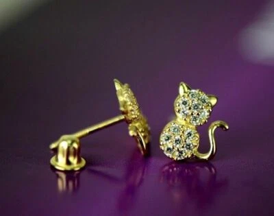 14k Yellow or White Gold  Cat CZ Earrings - Image 1 of 4
