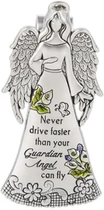 Ganz Zinc Visor Clip "Never Drive Faster than Your Guardian Angel Can Fly" - Picture 1 of 1
