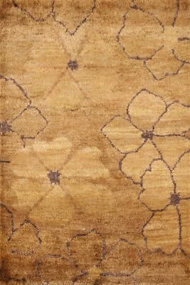 Современный марокканский небольшой джутовый ковер ручной вязки с принтом природы 5 x 6 футов - Изображение 1 из 4