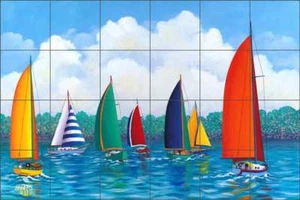 Sailboat Tile Backsplash Ceramic Mural Harris Nautical Boat Art POV-HHA015 - Picture 1 of 6