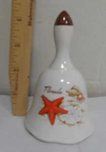 Campana a mano porcellana vintage Florida souvenir stelle marine sabbia dollaro conchiglie mare - Foto 1 di 10
