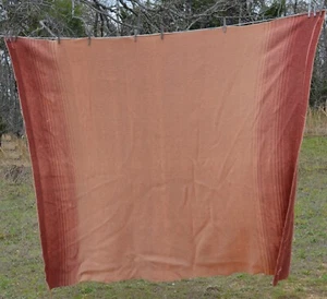 vtg brown Wool Blanket 72x87" striped on end worn satin - Picture 1 of 2