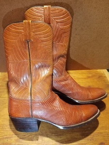 Texas Custom Matched Cognac  Lizard & Calfskin Cowboy Boots Sz 9.5-10 Top Cond'n - Picture 1 of 10