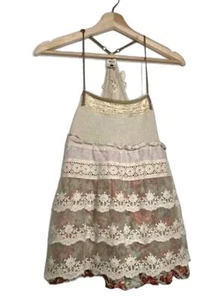 Free People Lace Floral Tank Top Size Medium Strappy Flowy Tiered - Picture 1 of 11