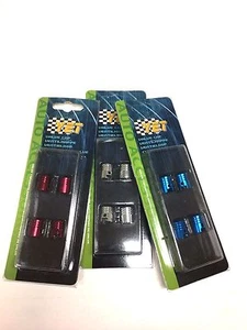 PISTON BLUE RED OR CHROME METAL CAR WHEEL TIRE RIMS VALVES DUST STEMS AIR CAPS - Picture 1 of 2