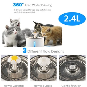 2.4L Automatic Pet Water Dispenser Cat/Dog Stainless Steel Water Feeder - Picture 1 of 11