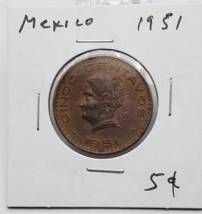 MONEDA MÉXICO 5 Céntimos 1951 Km# 424 ~ Circulada - Imagen 1 de 2