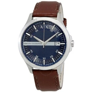 Mens Armani Exchange Designer Watch AX2133 Date Blue Steel Leather Genuine - Picture 1 of 4