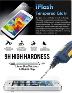 iFlash® Premium Tempered Glass Screen Protector Crystal Clear & Bubble Free S4 - Picture 1 of 4