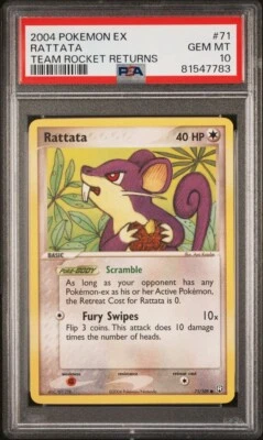 PSA 10 Gem Mint Pokemon Rattata 2004 EX Team Rocket Returns #71 Non Holo - Image 1 of 2