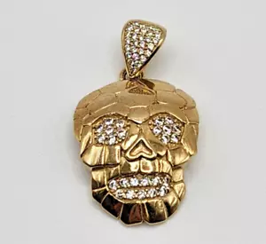 10KT Yellow Gold *Skull Skeleton with Stones Pendant* - Picture 1 of 9