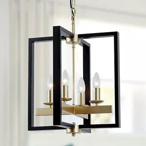 Industrial Lantern Chandelier, 4-Light Modern Geometric Semi Flush Mount Ceiling - Picture 1 of 8