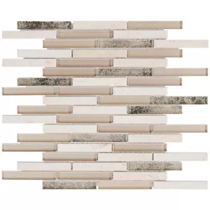 Crema Marfil Marble Stone Beige Gold Glass Brick Joint Mosaic Tile Backsplash - Picture 1 of 9