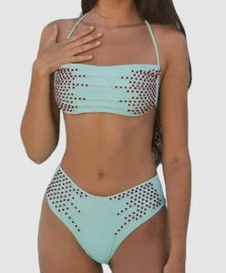 $254 Oceanus Women's Green Ophelia Beaded Two Piece Set Swimwear Size Large - Picture 1 of 1