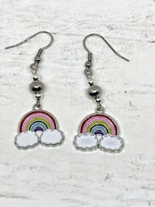 Pair Of Rainbow Clouds Enamel Earrings Novelty Fun Quirky Pretty Pride Gift - Picture 1 of 10