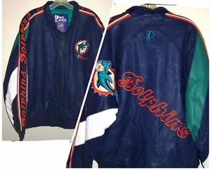 GIACCA VINTAGE ANNI '90 MIAMI DOLPHINS NFL PRO/PLAYER IN PELLE THROWBACK M RARA! - Foto 1 di 8
