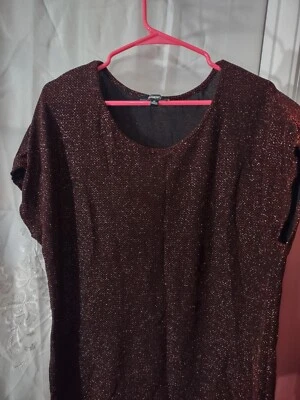 Elementz Top Size XL Red And Black Sparkle Short Sleeve Stretchy Shimmer - Image 1 of 4