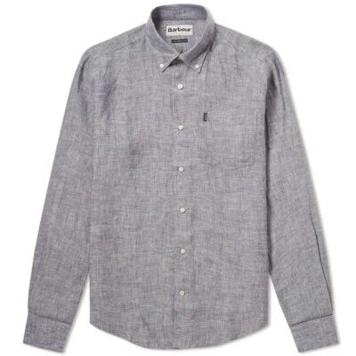 Barbour L92509 Mens Grey Frank Forest Linen Long Sleeve Shirt Size Large - Image 1 of 3