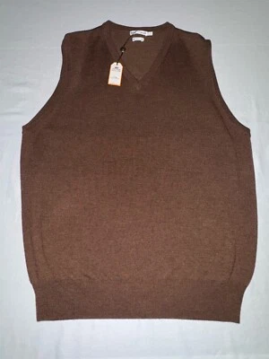 Peter Millar Mens Large 100% Italian Merino Wool V-Neck Sweater Vest Brown NWT! - Image 1 of 4