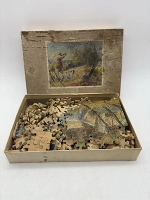 古董锯木拼图,非常旧,原装盒“战场一天” — 第 1/4 张图片