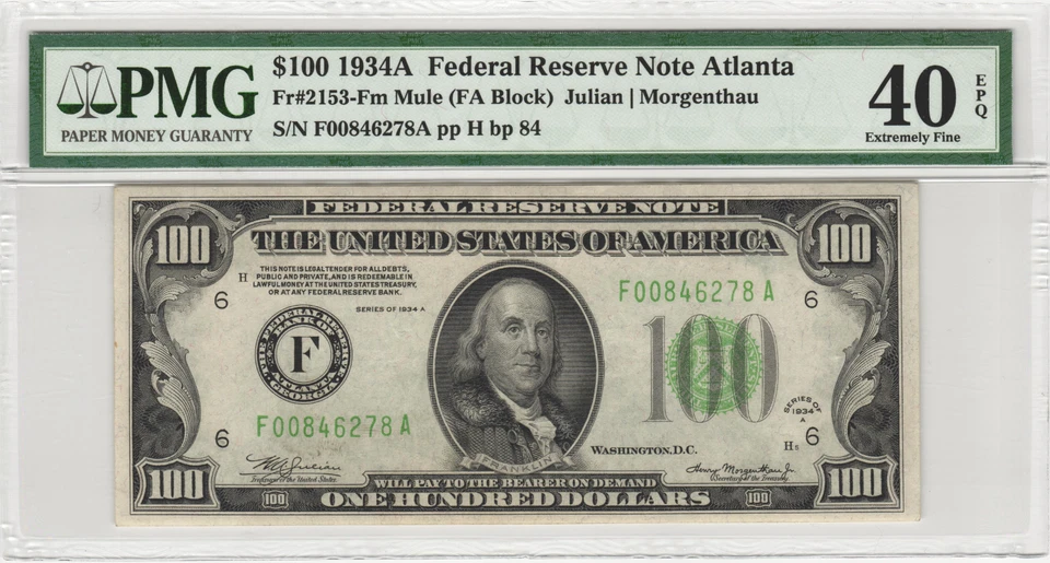 Fr.2153-F 1934A Atlanta $100 Federal Reserve Note PMG XF 40 EPQ - Image 1 of 2