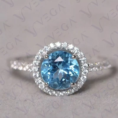 4.60Carat Round Shape Natural Topaz and Diamond Prong Ring 950PT Platinum Plated - Image 1 of 4