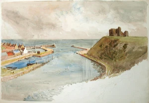 John Pedder R.I. (1850-1929) Acquerello paesaggio costiero Helmsdale, Scozia. - Foto 1 di 4