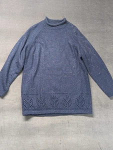 Vtg Women's 80's Knit Sweater Stefano International Acrylic Blue Tweed Eyelet - Picture 1 of 14