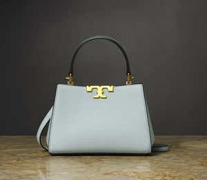 NEW Tory Burch Eleanor Sky Blue Pebbled Leather Mini Satchel/Shoulder Bag - AUTH - Picture 1 of 18
