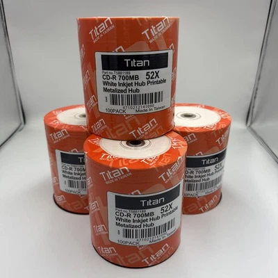 4 - 100-PK 52X TITAN Brand  White Inkjet Hub Printable Blank CD-R CDR Disc 700MB - Image 1 of 4